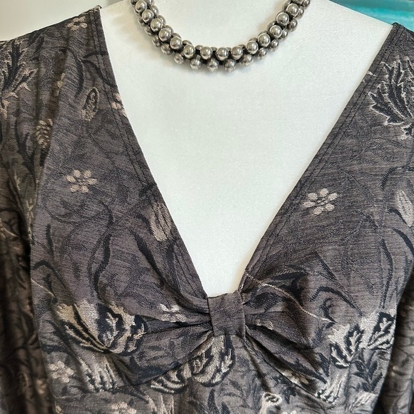 Hanky PANKY Woven Stretch Top Charcoal Dark Silver & Black Perfect 3/4 Sleeve - Picture 3 of 8